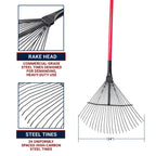 Bully Tools 24-Tine Thatching Garden Rake for Leaves | Heavy Duty Metal Leaf Rake | Dethatching Large Leaves and Yard Debris, 23.5" Wide 68" Fiberglass Long Handle Rakes for Gardening 100% Made in USA