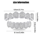 ASLLRISONY Unisex Gold-Plated Brass Hip Hop Imitation Diamond Fang Vampire Grillz, Halloween Costume Accessory Cosplay, 6 Top and Bottom Set Teeth Grillz with Extra Molding Bars