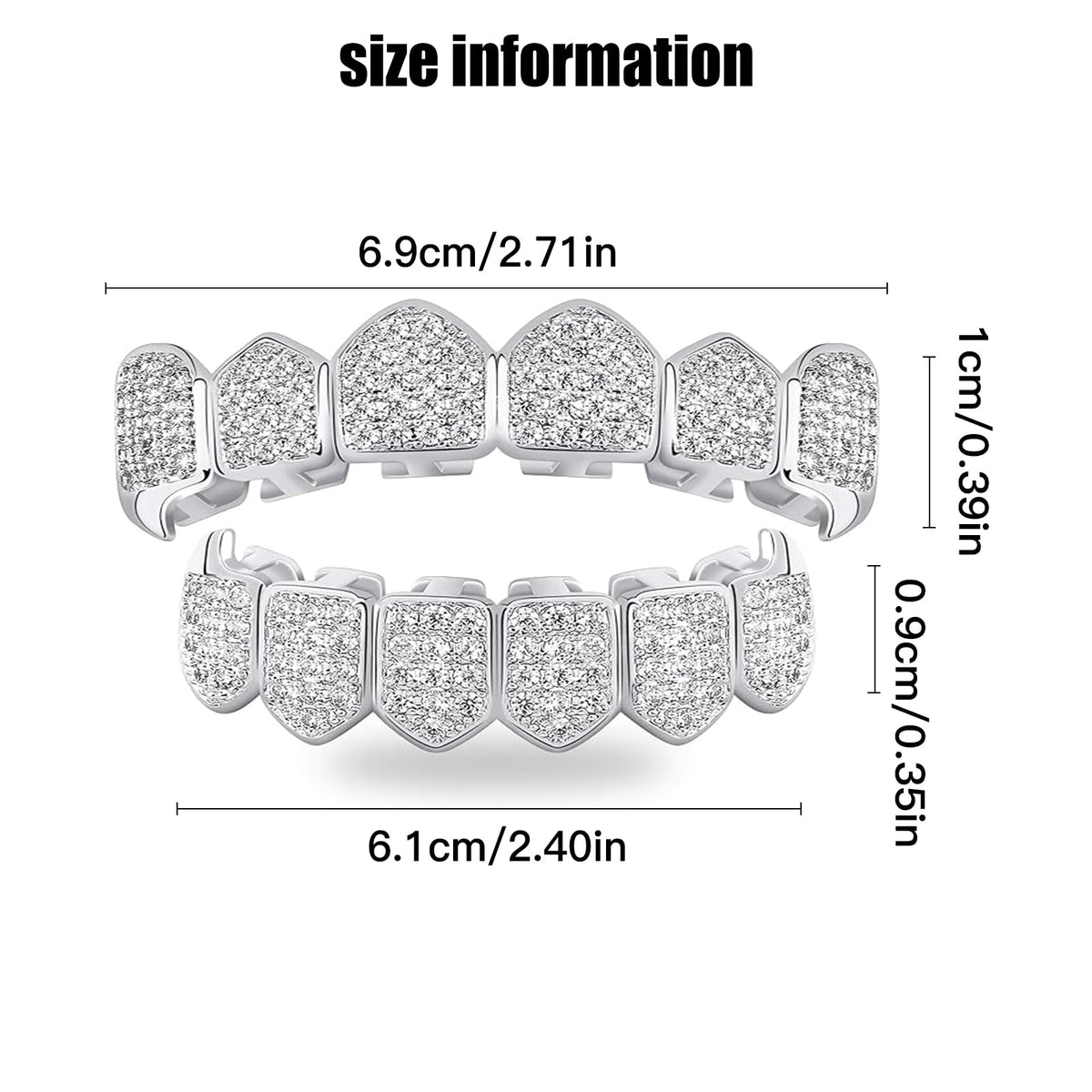 ASLLRISONY Unisex Gold-Plated Brass Hip Hop Imitation Diamond Fang Vampire Grillz, Halloween Costume Accessory Cosplay, 6 Top and Bottom Set Teeth Grillz with Extra Molding Bars