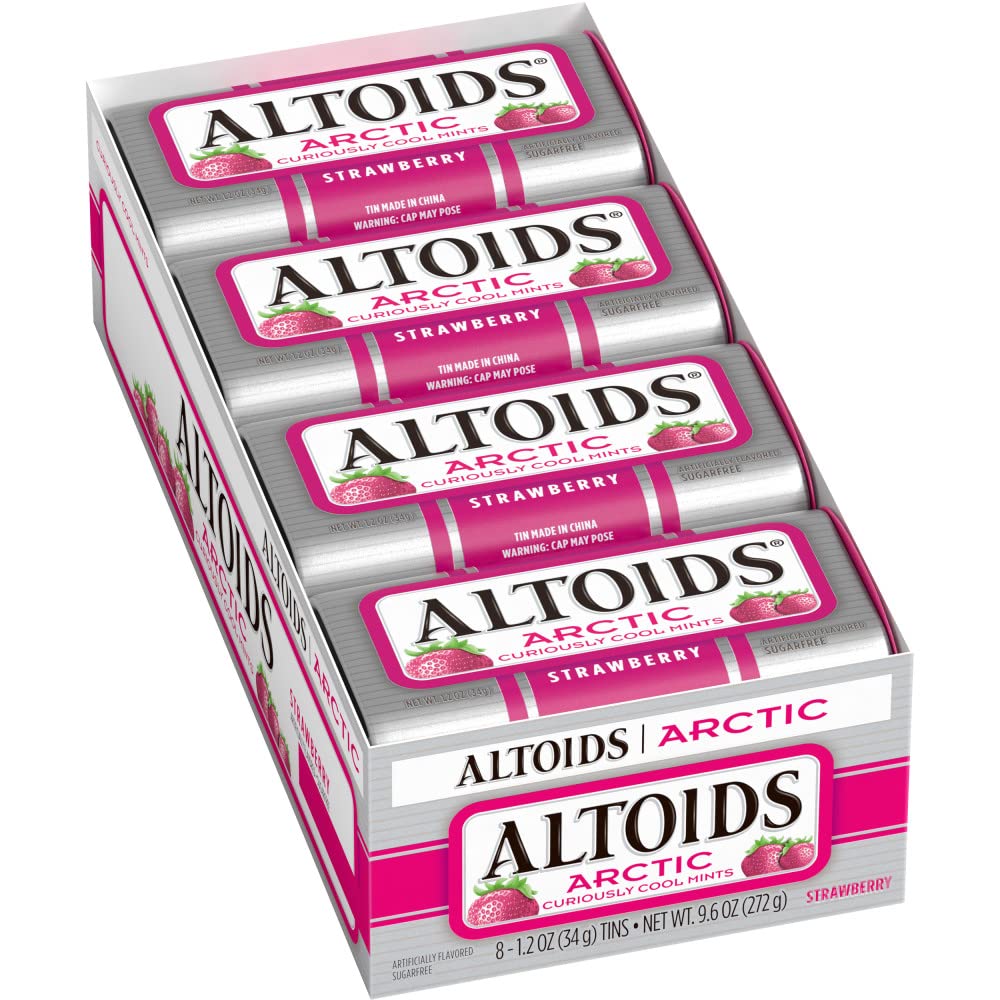 ALTOIDS Arctic Strawberry Hard Breath Mints, Bulk Size, 1.2 oz Tin, 8 Pack