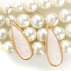Faux Opal Druzy Drop Dangles, Gold Tone Sparkly Teardrop Earrings for Women