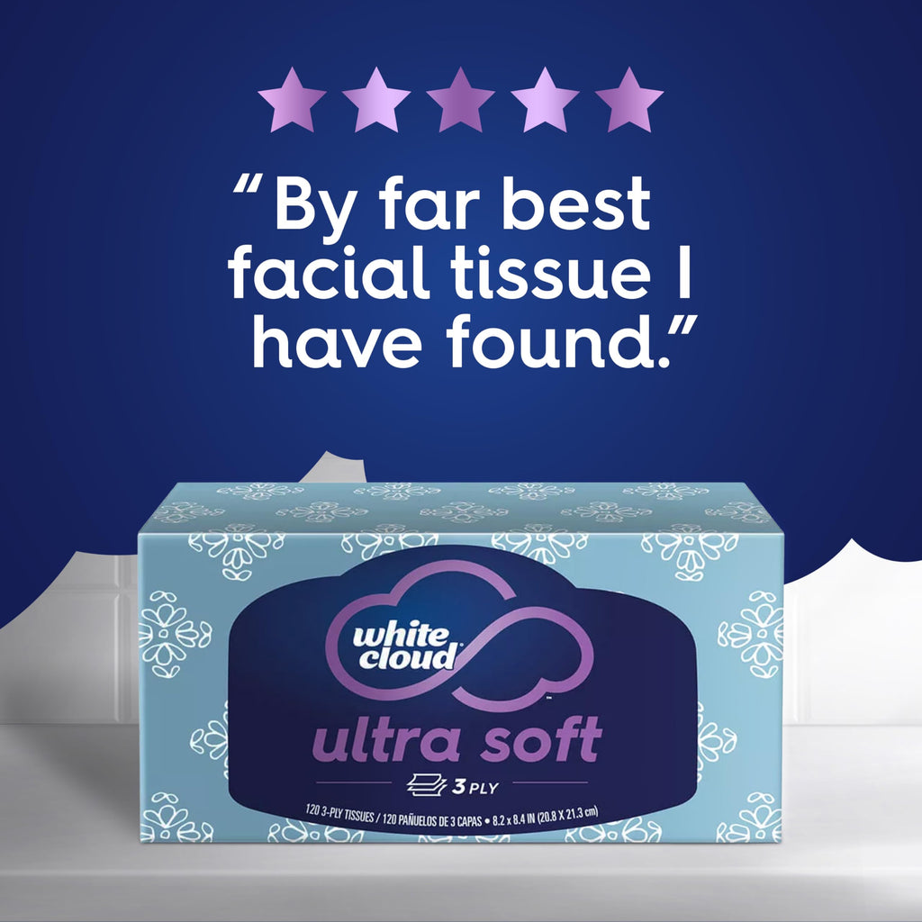 White Cloud Ultra Soft 3-Ply Facial Tissue, 18 Box Multipack, 120 Tissues Per Box