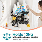 HAMITOR Corner Shower Caddy Tension Pole: 4-Tier Adjustable Shelf Black
