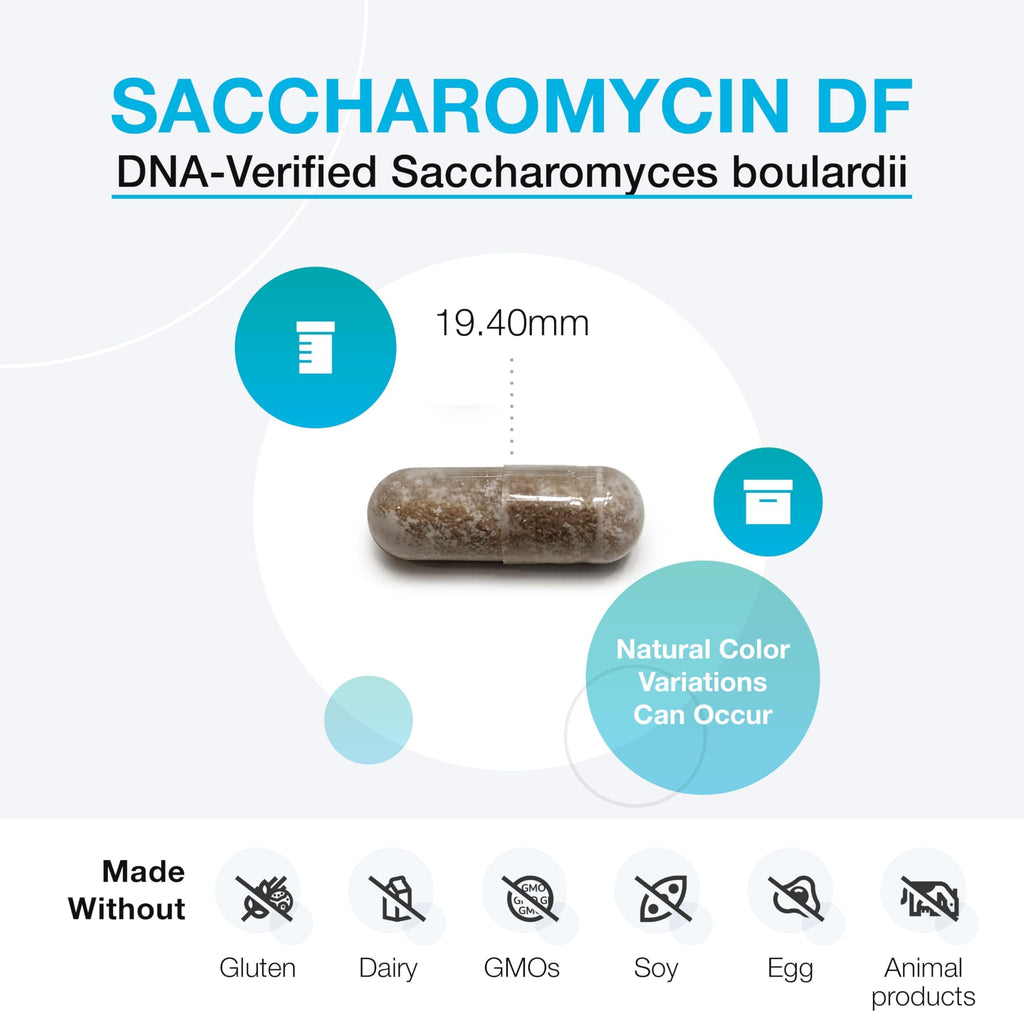 XYMOGEN Saccharomycin 10B - Gut Flora & Digestive Immune Support - 50 mg Saccharomyces Boulardii Probiotic - Stomach Acid-Resistant - Vegan & Dairy Free - 60 Capsules