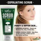 Oleavine TheraTree Tea Tree Oil Exfoliating Body Scrub - Deep Cleansing Foot & Body Charcoal Scrub with Peppermint, Spearmint & Neem - Soothing Exfoliator for Healthy-Looking Skin, 6 oz