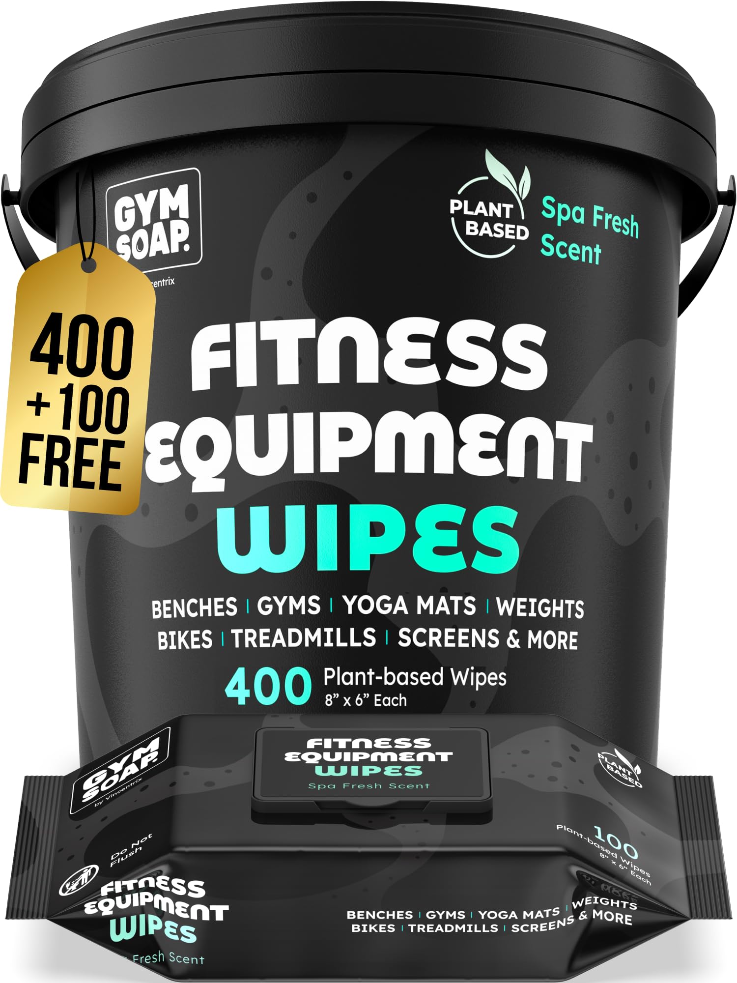 Yoga Mat Cleaner Wipes, Plant Based - 500 Gym Equipment Wipes to Clean Exercise Equipment, Treadmill, Peloton Bikes - Gym Supplies, Yoga Supplier, Cleaning Wipes for Home & Gym - Spa Fresh Scent