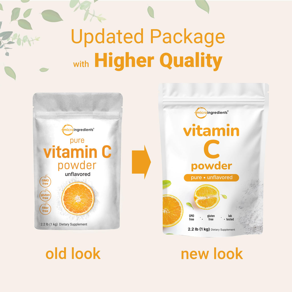 Micro Ingredients Pure Vitamin C Powder, 2.2lbs (1kg) | Unflavored Ascorbic Acid Supplements | Vitamins for Women & Men | Non-GMO, Gluten Free