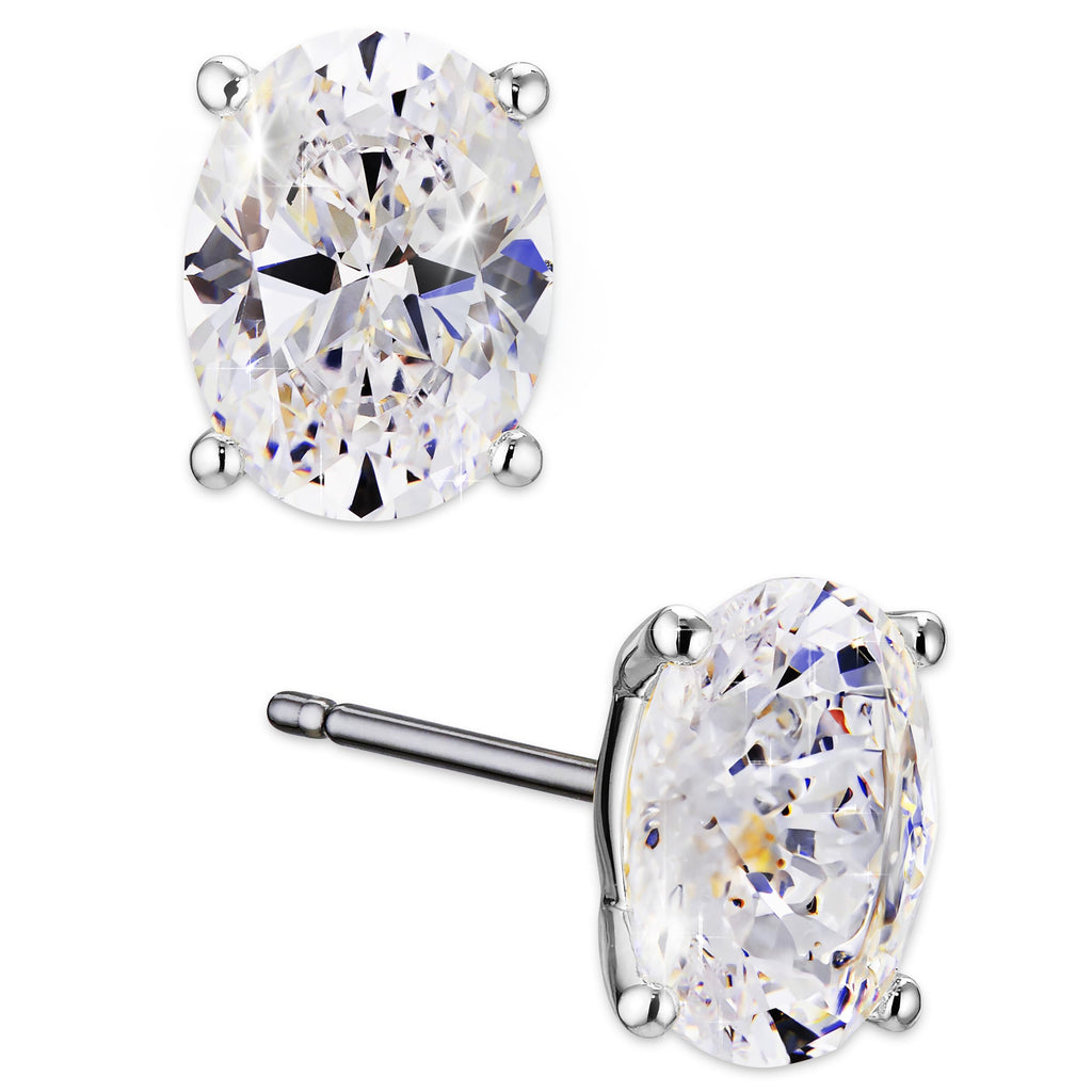 NADRI Oval CZ Stud Earrings, Rhodium Plated