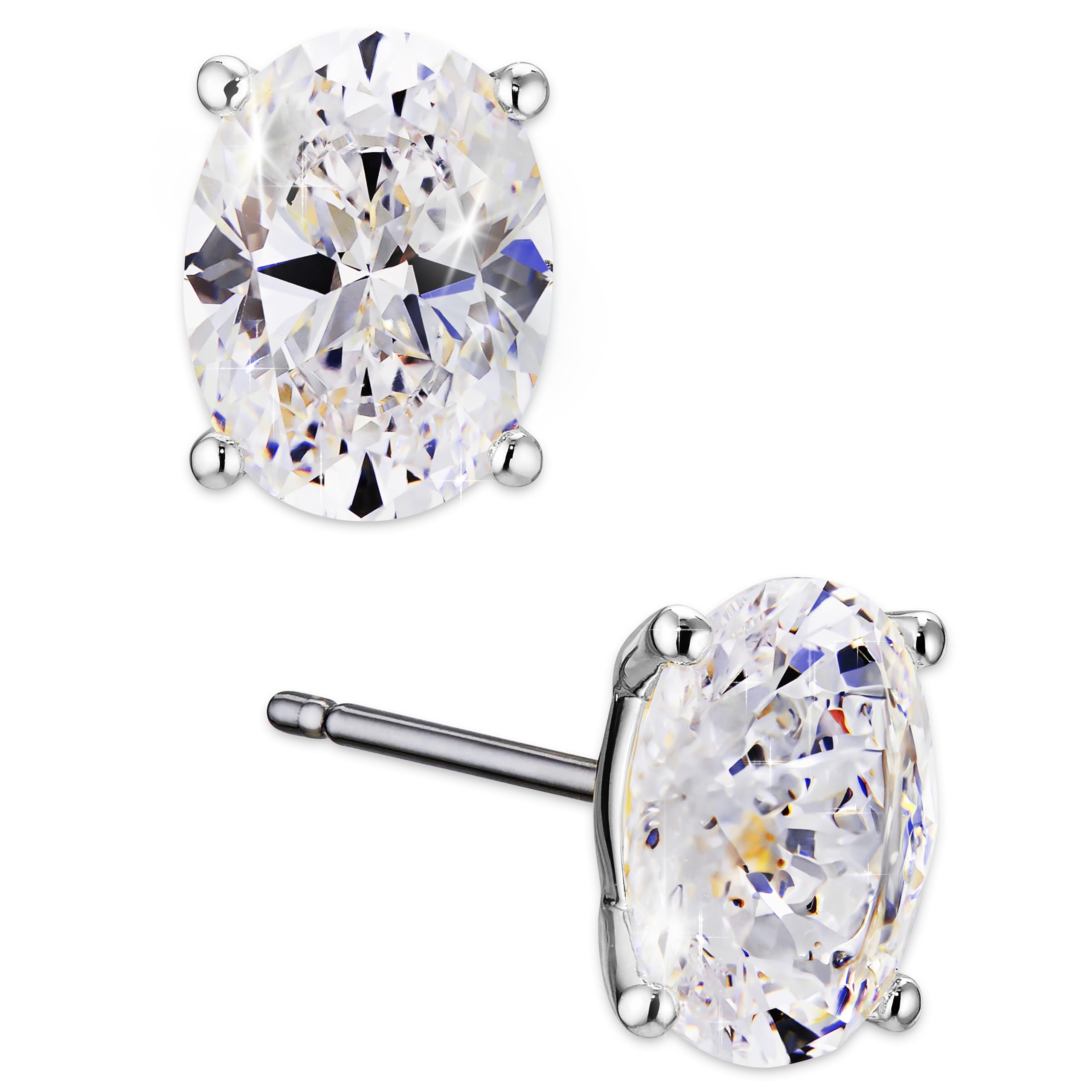 NADRI Oval CZ Stud Earrings, Rhodium Plated