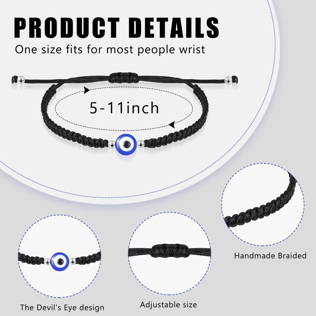 Sasylvia 50 Pcs Evil Eye Bracelets Bulk Mal De Ojo Bracelets,Black