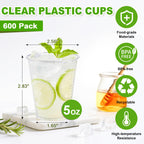 SIUQ 600 Pack 5 oz Clear Plastic Cups, Small Disposable Bathroom Mouthwash Cups, Hot/Cold Beverage Drinking Cup for Party, Picnic, Travel, Halloween, Christmas