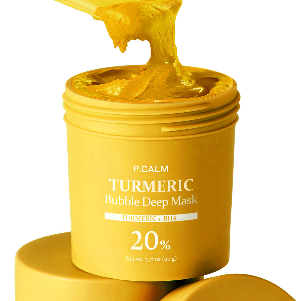 P.CALM Turmeric Bubble Deep Mask – Turmeric & Carbonated Water for Soothing Redness and Even Skin-Tone, Korean Clay to Bubble Wash-Off Pack, Stocking Stuffers (90g / 3.17 oz)