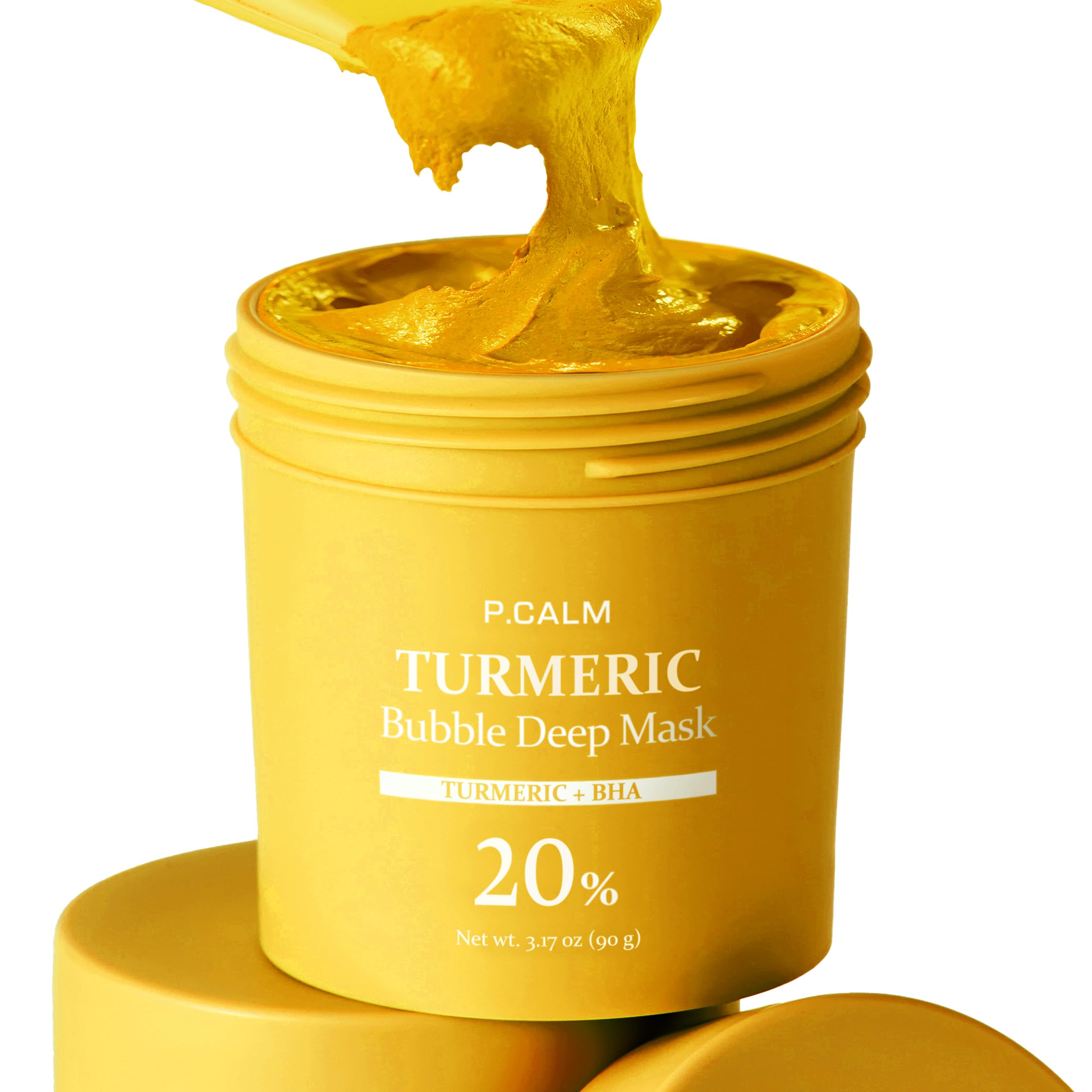 P.CALM Turmeric Bubble Deep Mask – Turmeric & Carbonated Water for Soothing Redness and Even Skin-Tone, Korean Clay to Bubble Wash-Off Pack, Stocking Stuffers (90g / 3.17 oz)