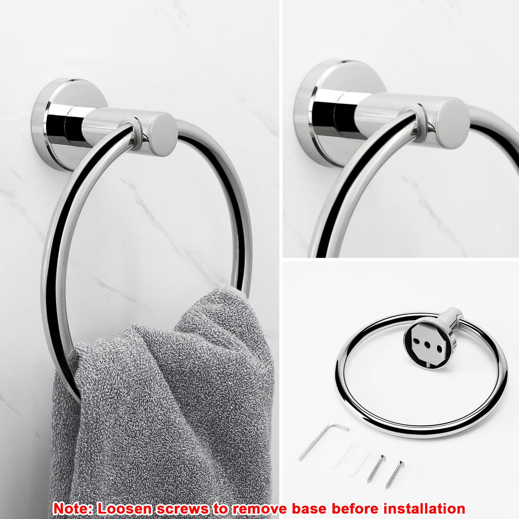 NearMoon Bath Towel Ring, Bathroom Hardware Accessories-Thicken Stainless Steel Hand Towel Holder for Bathroom, Modern Round Towel Hanger Wall Mounted (Chrome, 3 Pack)