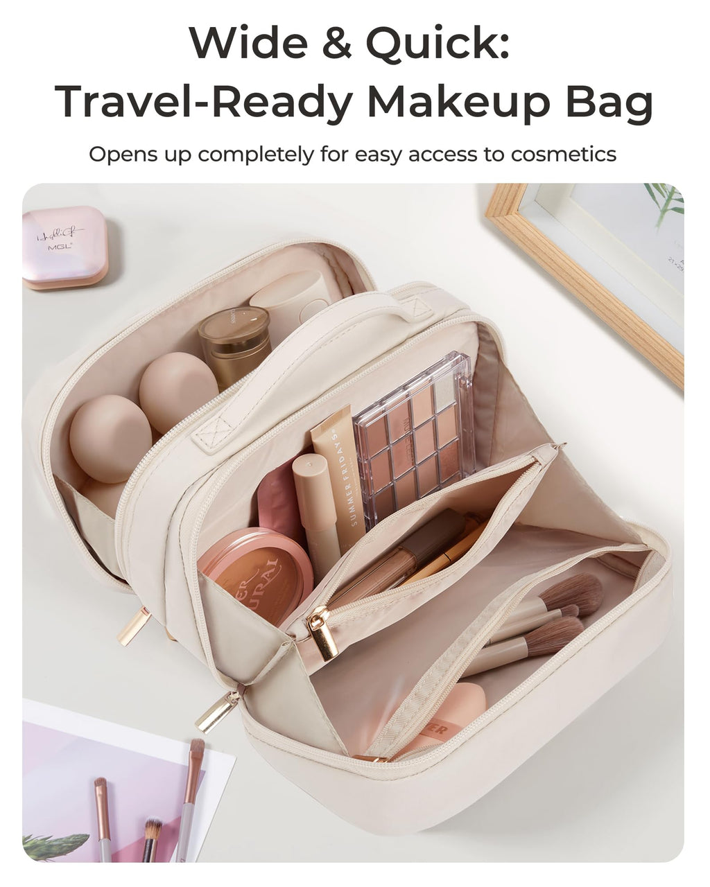 BAGSMART Travel Makeup Bag, Cosmetic Bag Make Up Organizer Case, Warm gray, Elegant