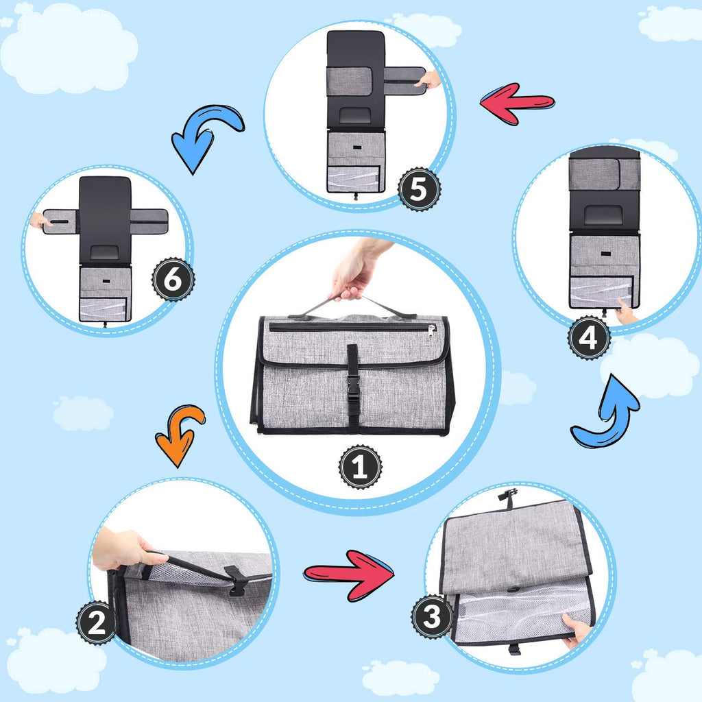 Portable and Waterproof XL Baby Changing Mat - This Nappy Changing mat is a Detachable Bag consisting of 6 Pockets Along with a Wipe Dispenser and a Comfortable Cushion for Baby's Head