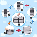 Portable and Waterproof XL Baby Changing Mat - This Nappy Changing mat is a Detachable Bag consisting of 6 Pockets Along with a Wipe Dispenser and a Comfortable Cushion for Baby's Head