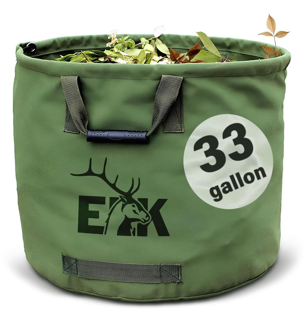 ELK 33-Gallon Non Self-Standing Multipurpose Garden Leaf Waste Bag - Durable Canvas for Yard Cleaning, Harvesting, and Storage - Heavy Duty with Rubber Handles and PVC Elastic Bone - 22" W x 18" H