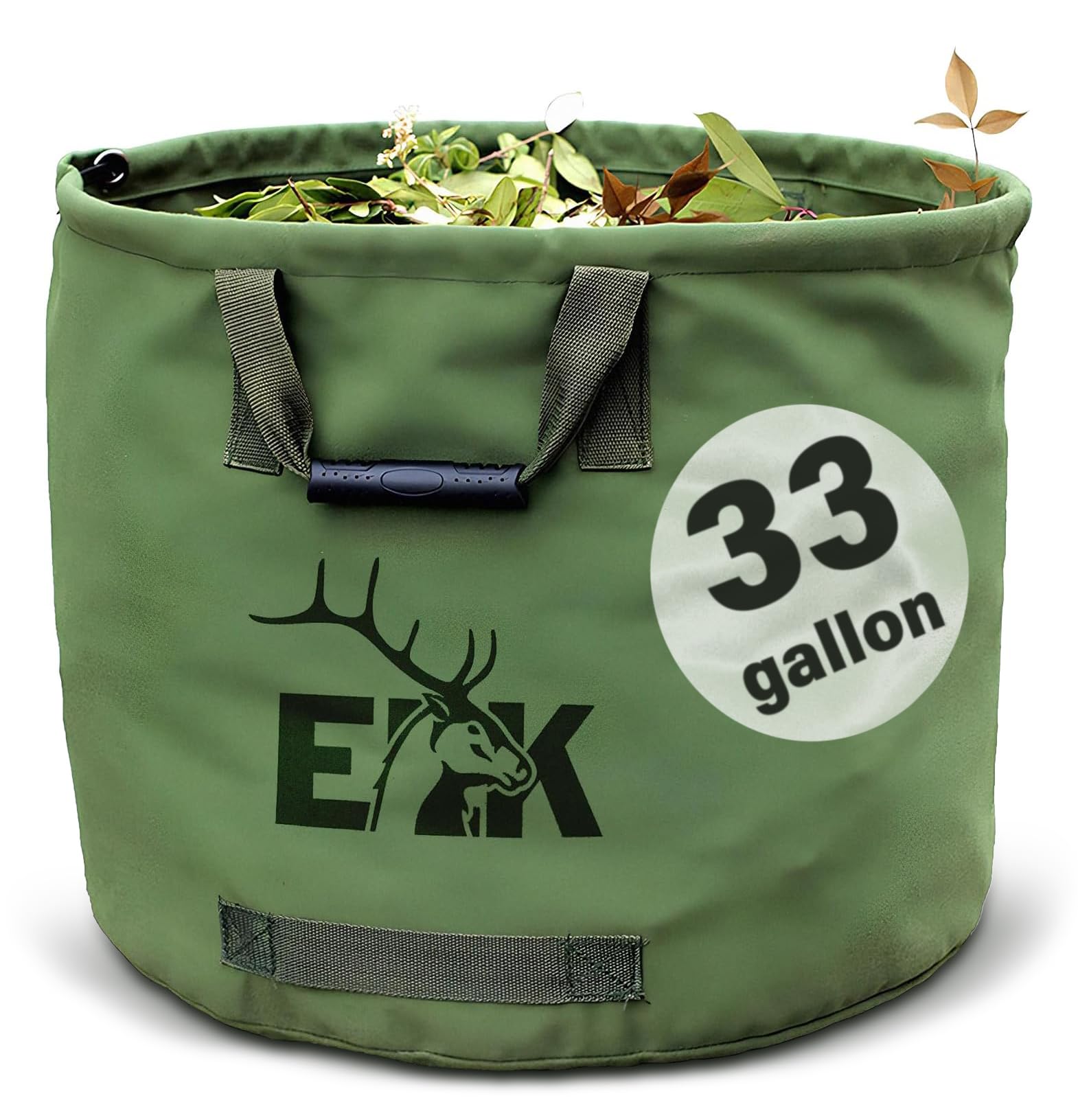 ELK 33-Gallon Non Self-Standing Multipurpose Garden Leaf Waste Bag - Durable Canvas for Yard Cleaning, Harvesting, and Storage - Heavy Duty with Rubber Handles and PVC Elastic Bone - 22" W x 18" H