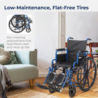 Drive Medical Blue Streak Lightweight Foldable Wheelchair - Enhanced Mobility Support - Durable Construction - Padded Comfort - Swing-Away Leg Rests - Desk Arms - Blue/Black - 20 Inch Seat