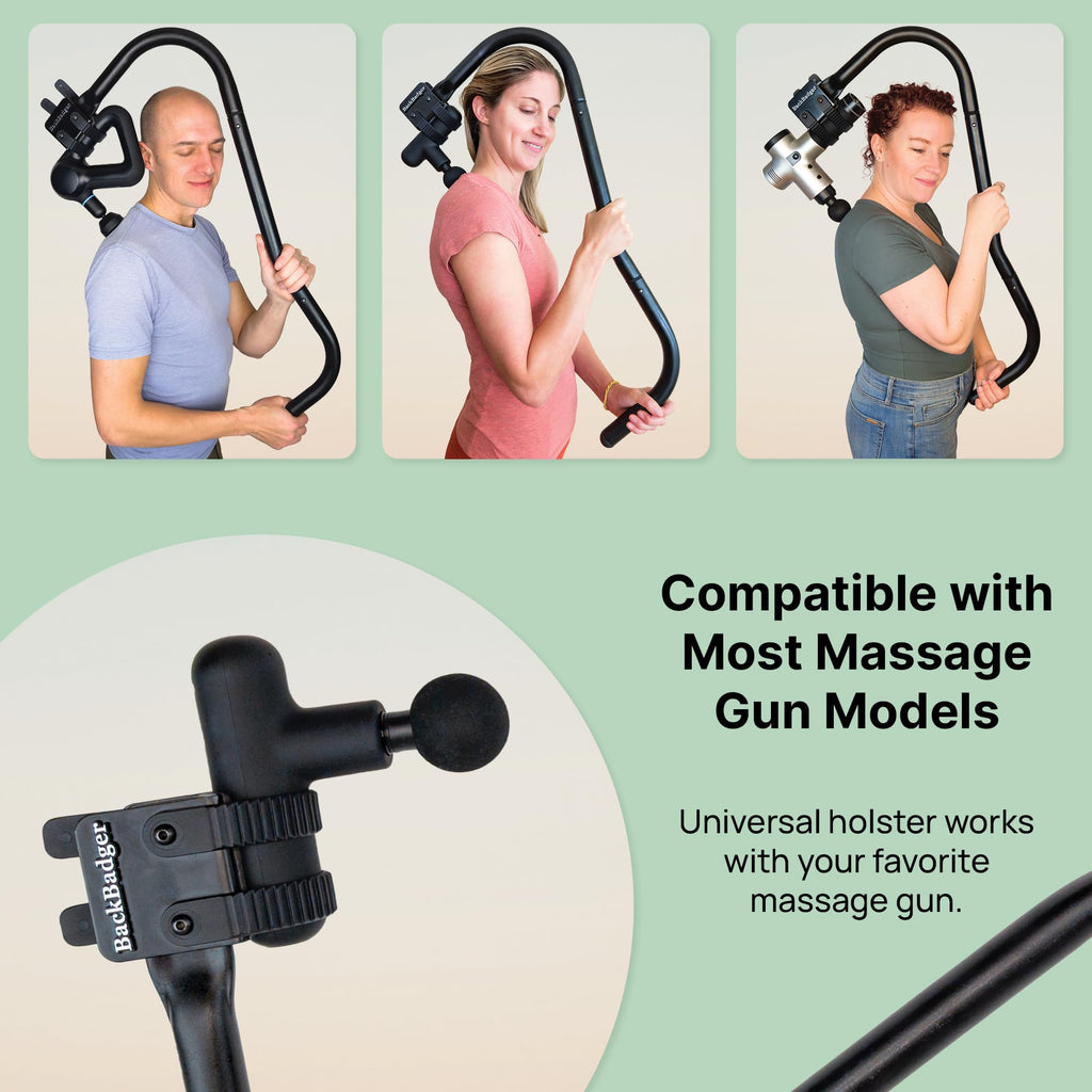 Ninefold Design BackBadger Percussive Massage Gun Holder for Back, Compatible with Most Massage Guns, for Hard to Reach Areas - Black