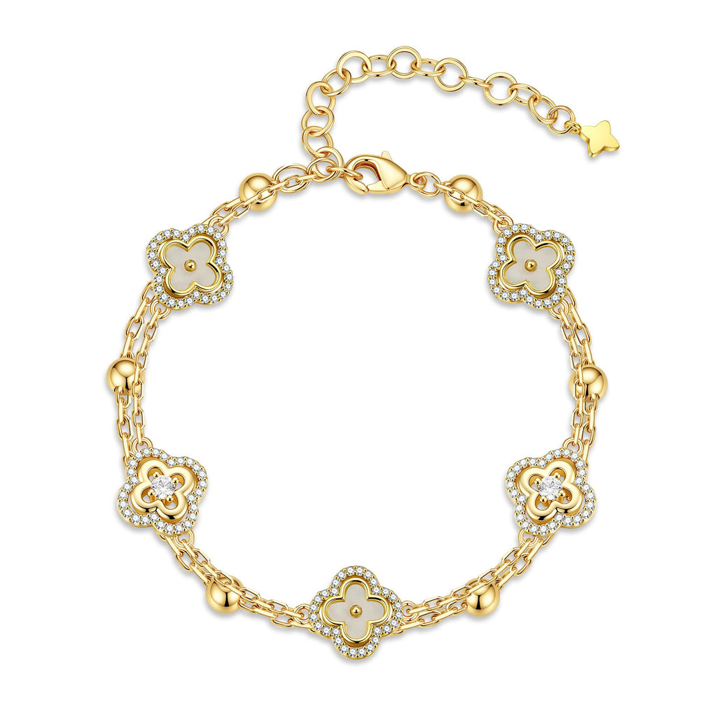Turandoss 14K Gold Plated White Clover Bracelets for Women Jewelry Gifts