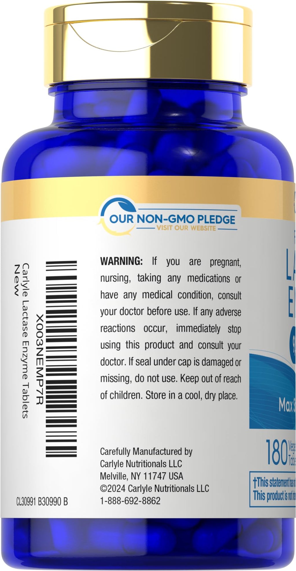Carlyle Lactase Enzyme Tablets 9000 FCC | 180 Pills | Max Strength Dairy Relief | Fast Acting Formula | Vegetarian, Non-GMO, Gluten Free