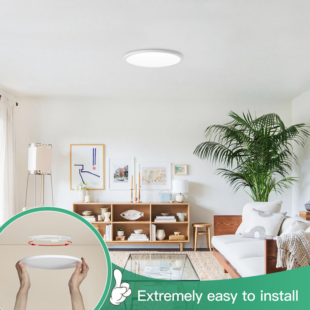Brightever 7 Inch Flush Mount Ceiling Light, 12W 1200LM LED Ceiling Light Fixtures, 2700K/3000K/4000K/5000K/6500K Selectable, 0.67 Inch Ultra Thin Flat Ceiling Lights for Bedroom Closet, 2 Packs