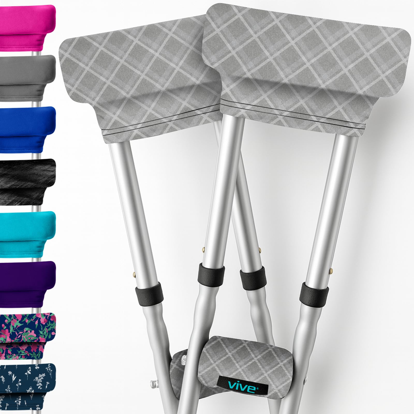 Vive Crutch Pads & Hand Grips - Padding for Walking Arm Crutches - Universal Underarm Padded Forearm Handle Pillow Covers for Hand Grips - Soft Foam Armpit Accessories for Adults, Kids (Plaid)