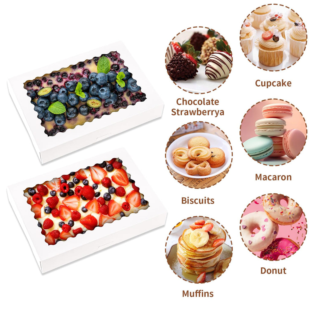 PFAMKEER 24pcs Cookie Boxes,14x10x2.5 Inch Large Bakery Boxes with Window for Pies Chocolate Strawberries Muffins Donuts Pastry Dessert Christmas(White) (White, 14 * 10 * 2.5inch/24pcs)