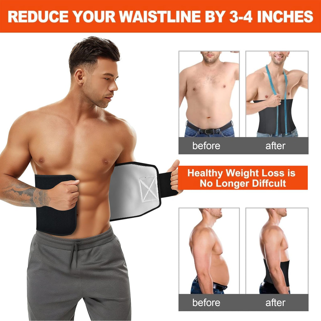 AMZBOSS Waist Trainer for Women & Men, Waist Sweat Band, Belly Band Sweat Belt, Stomach Wrap, Body Shaper Belt (Black/Silver, X-Large)