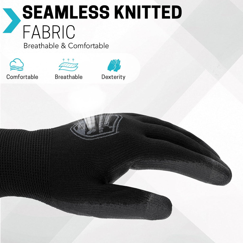 FURWEY Safety Work Gloves-24 Pairs,PU Coated Safety Gloves with Grip,13 Gauge Seamless Knit Glove,for Men and Women, Ideal for Warehouse Package Handling，Construction, Gardening（Small）