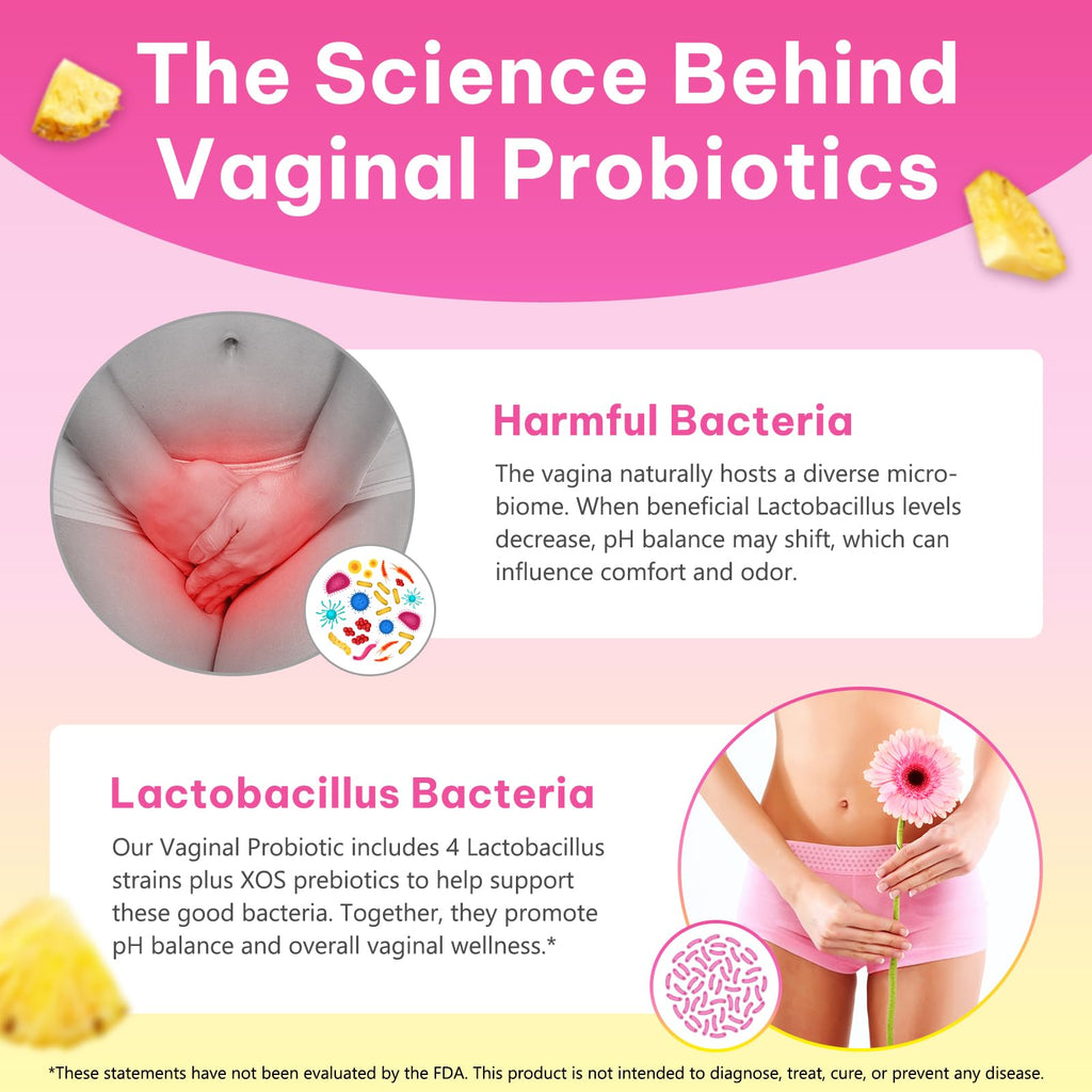 KITNOBLIS Feminine Probiotic Gummies with Slippery Elm- Pineapple Gummies for Women pH Balance, Gut Health & Immune Supports | with Prebiotics & Lactobacillus Blend (60 Gummies)