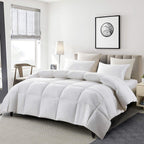 Serta Goose Feather Down Fiber Comforter Queen Size - 100% Cotton Cover Duvet Insert - Hotel Luxury Hypoallergenic Bedding Comforter All Season Medium Warmth 90 x 90 Inch White