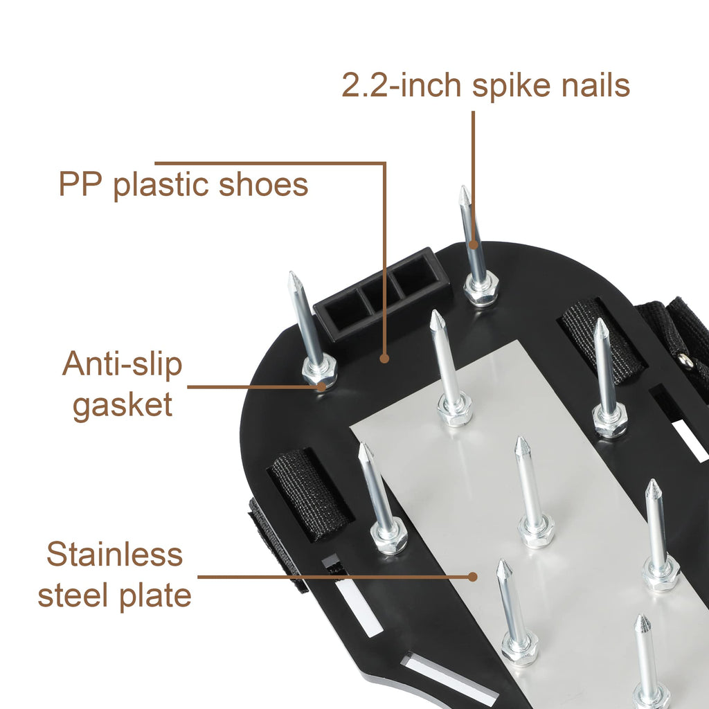 rosgel Lawn Aerator Shoes Pre-Assembled - 26 Heavy Duty Steel Spikes (2.4"), Stainless Steel Base Plate, Adjustable Metal Buckle Straps - Walk Behind Grass Aerator Sandals for Yard Lawn Care