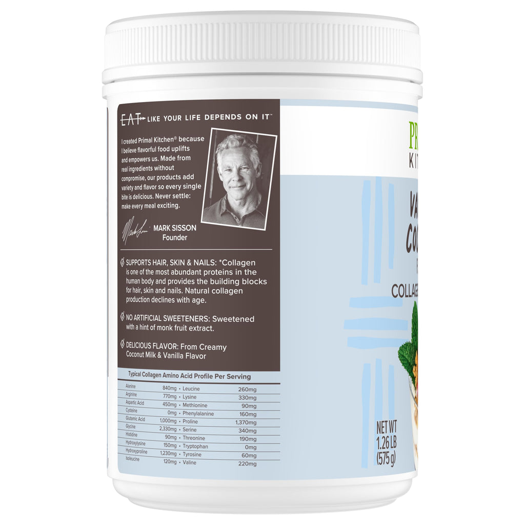 Primal Kitchen Vanilla Collagen Fuel® Drink Mix, Vanilla Coconut Collagen Peptides, No Dairy or Artificial Sweeteners, 20 Ounces