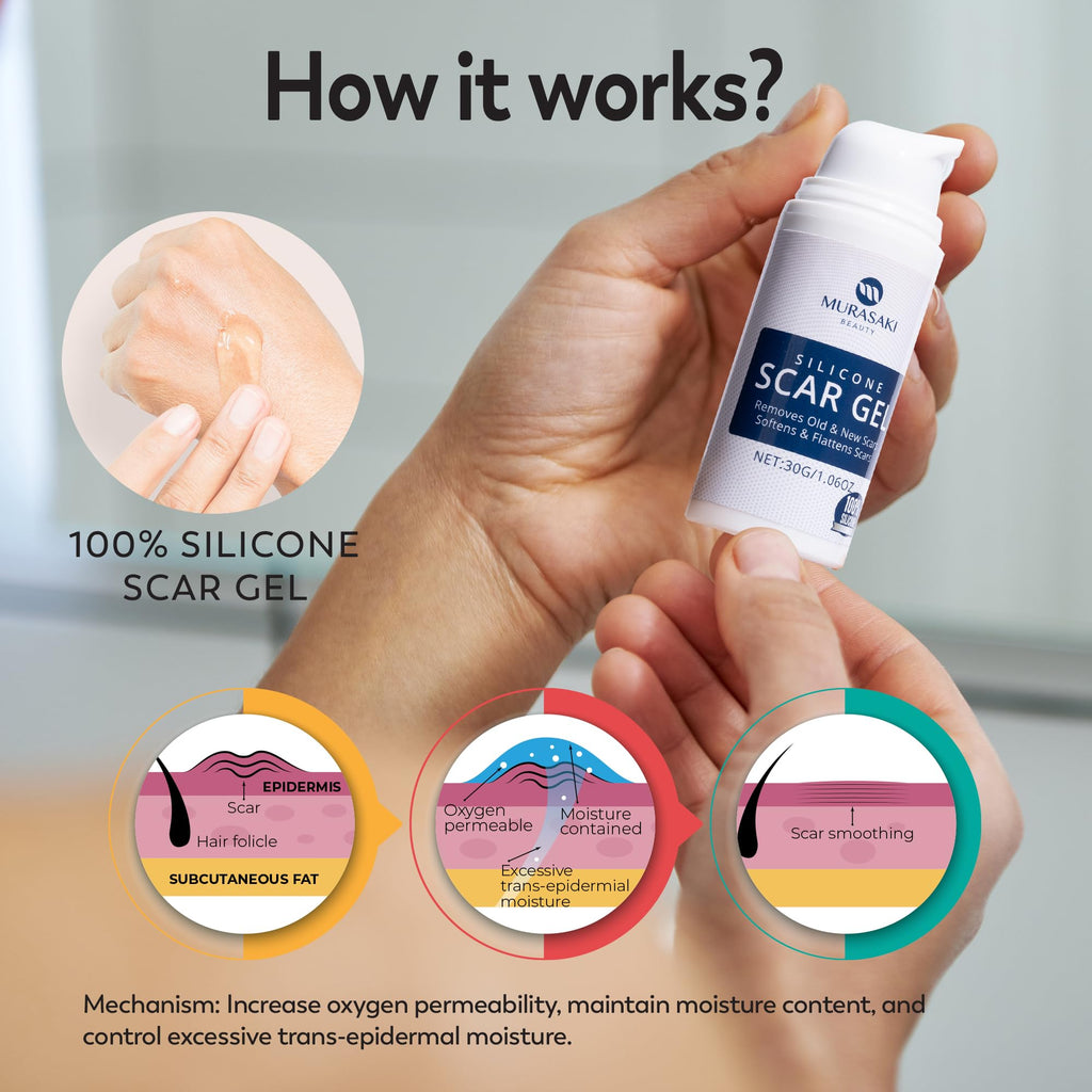 100% Silicone Scar Gel Scars Cream - Advanced Scar Gel for Surgical Scars, C-Section, Stretch Marks, Acne, Injury, Burns, Keloids, Old and New Scars 1.06oz(30g) (Maximum Strength 100% Silicone)