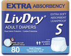 LivDry Adult Incontinence Underwear, Extra Absorbency Adult Diapers, Leak Protection, Small, 80-Pack