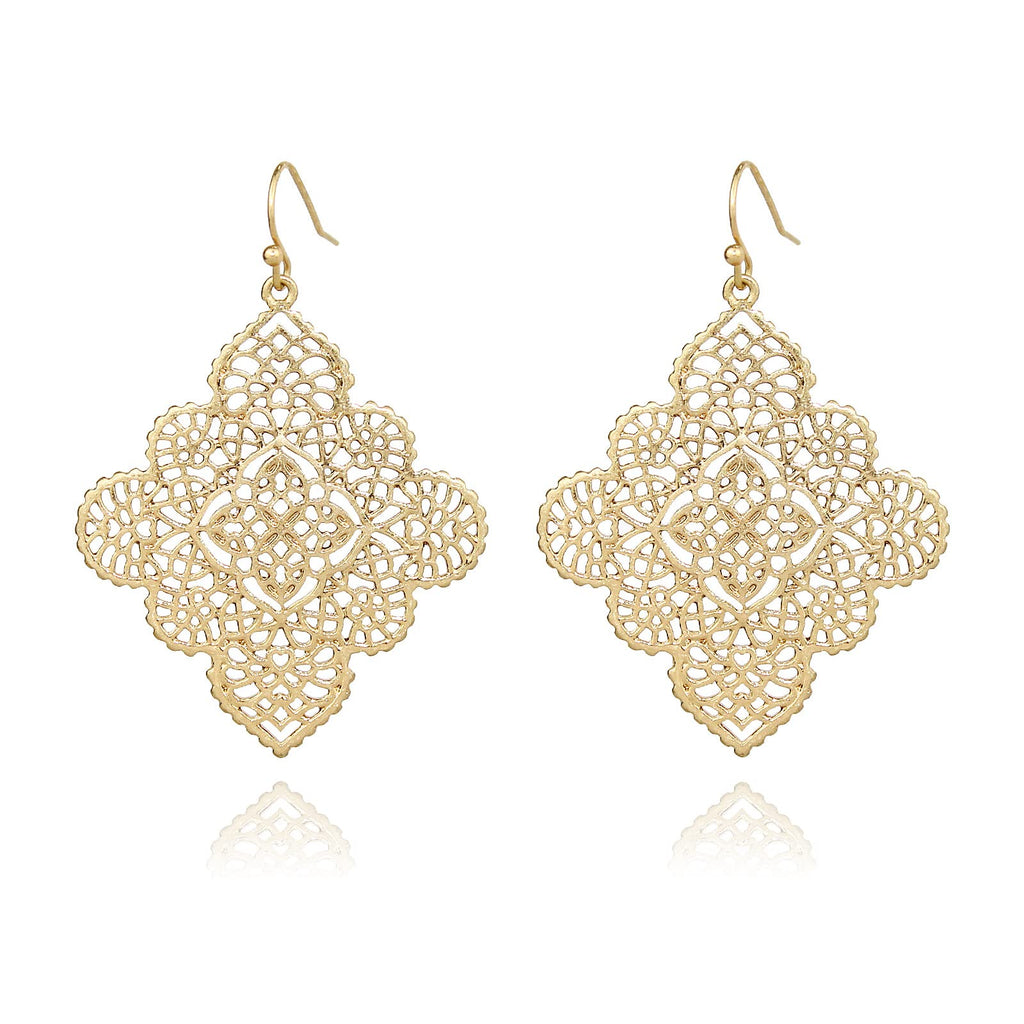 POMINA Floral Celtic Filigree Gold Tone Dangle Drop Earring Boho Fashion Geometirc Filigree Earrings for Women