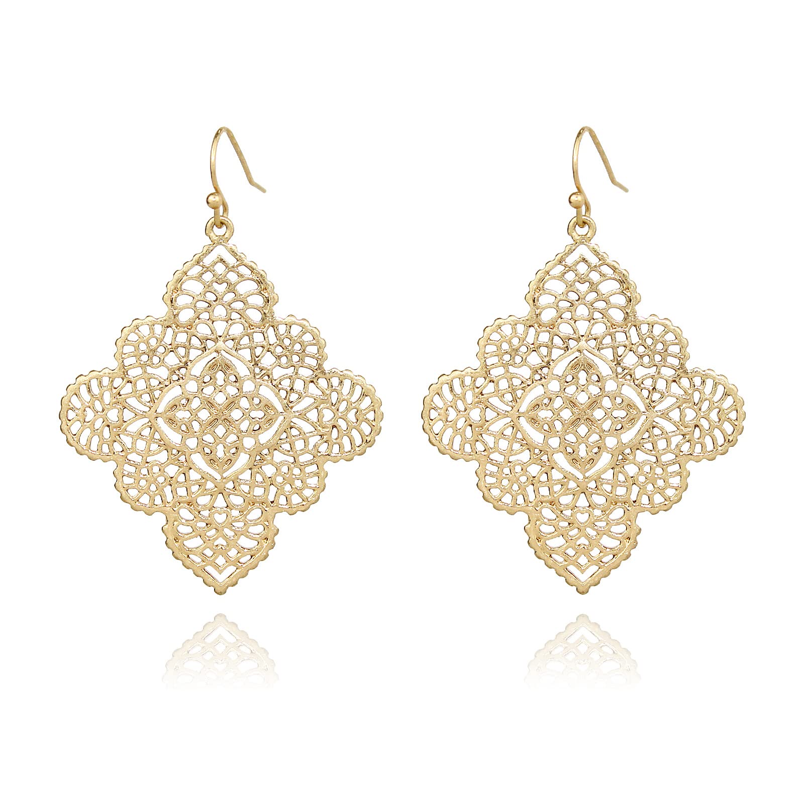 POMINA Floral Celtic Filigree Gold Tone Dangle Drop Earring Boho Fashion Geometirc Filigree Earrings for Women