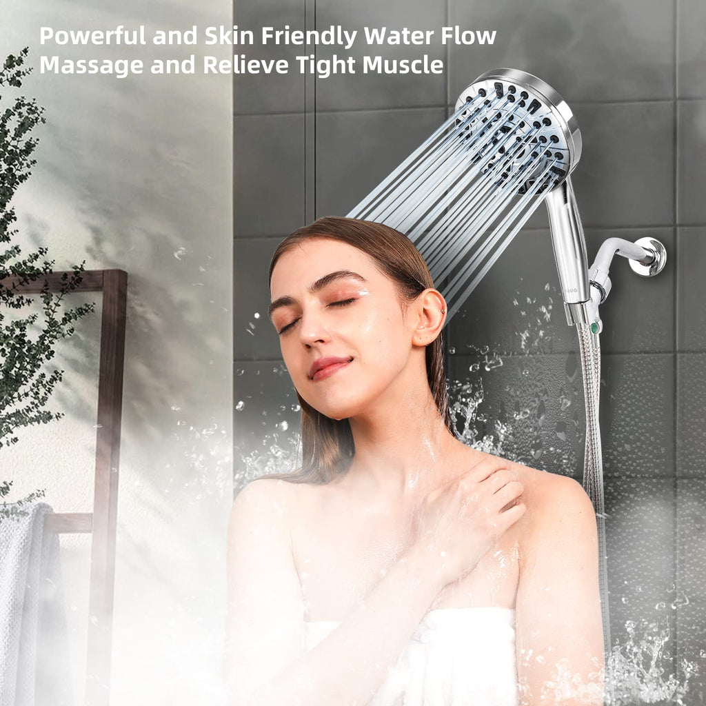 BESAQUO Shower Head,10 Functions High Pressure shower head with handheld, Built-in Pause Mode & Power Wash, Non-Clogging Nozzles High Flow Hand Held Shower Head, Leakproof 6ft Hose&Adjustable Bracket