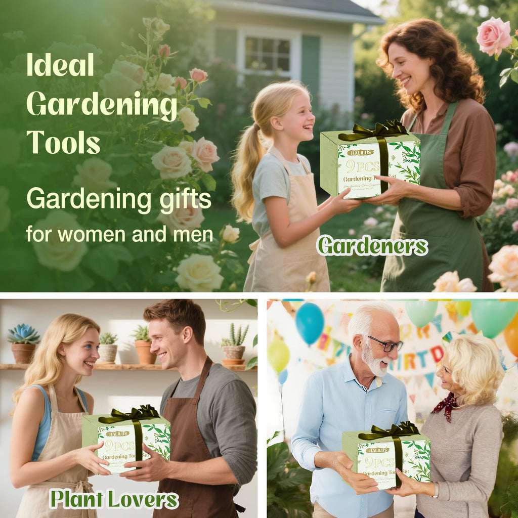 Garden Tools 9 Pcs Heavy Duty Gardening Tool Set Green Tote Bag Men Women