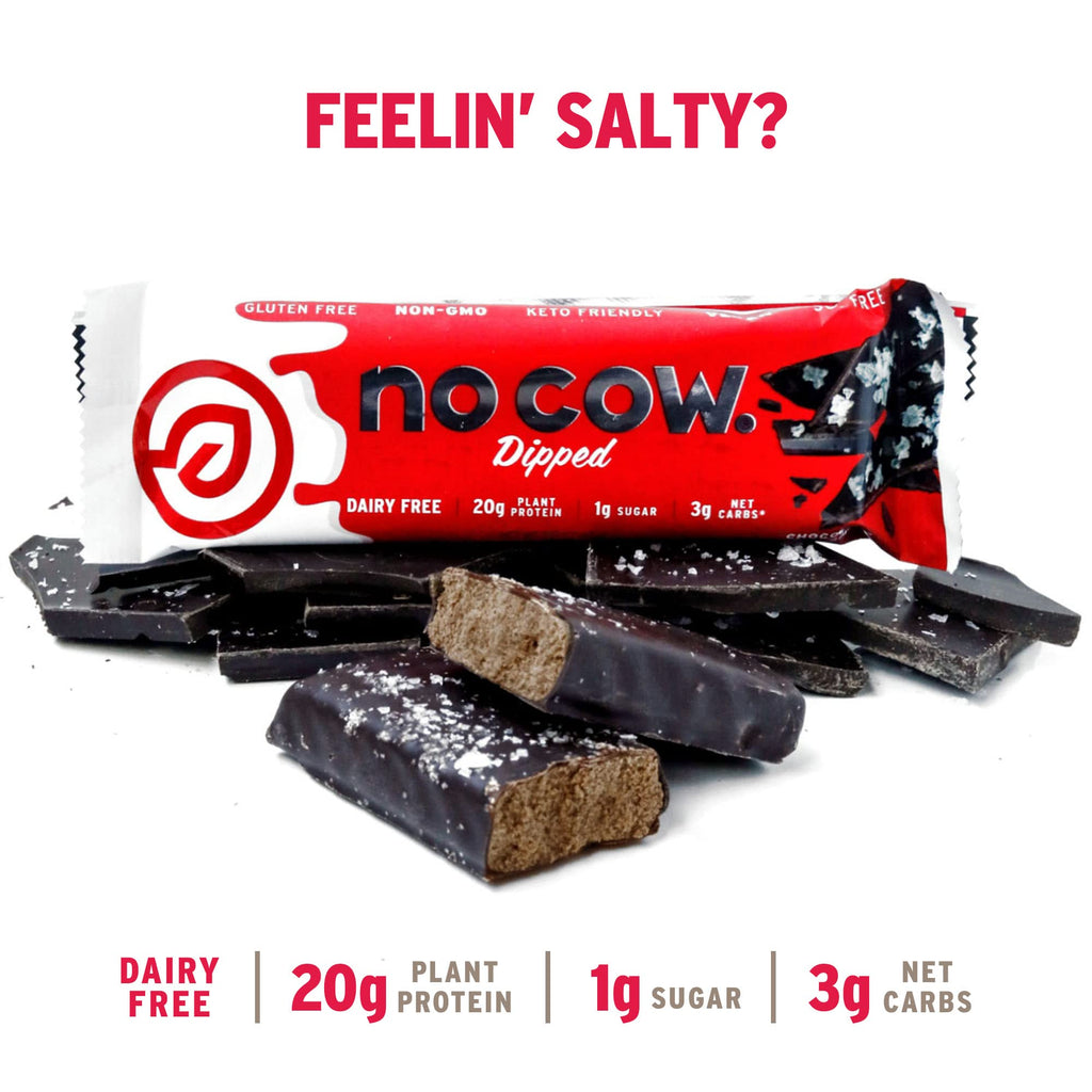 No Cow High Protein Bars, Chocolate Sea Salt - Healthy Snacks, 20g Vegan Protein, High Fiber, Low Sugar, Keto Friendly, Dairy & Gluten Free (12 Count)
