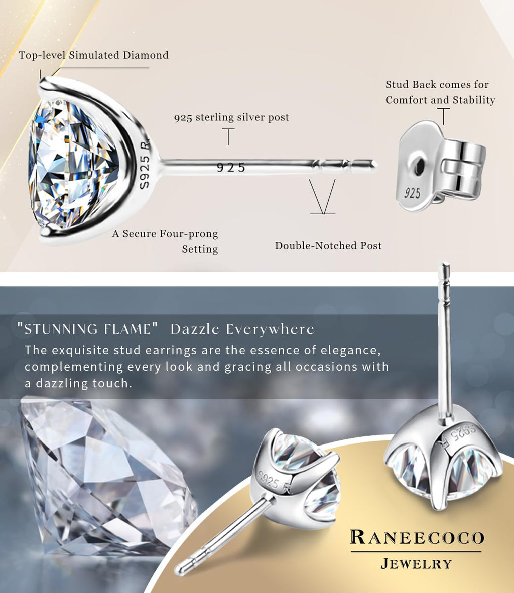 "STUNNING FLAME" 18K Yellow Gold Plated Sterling Silver Cubic-Zirconia Stud CZ Earrings | 2ct