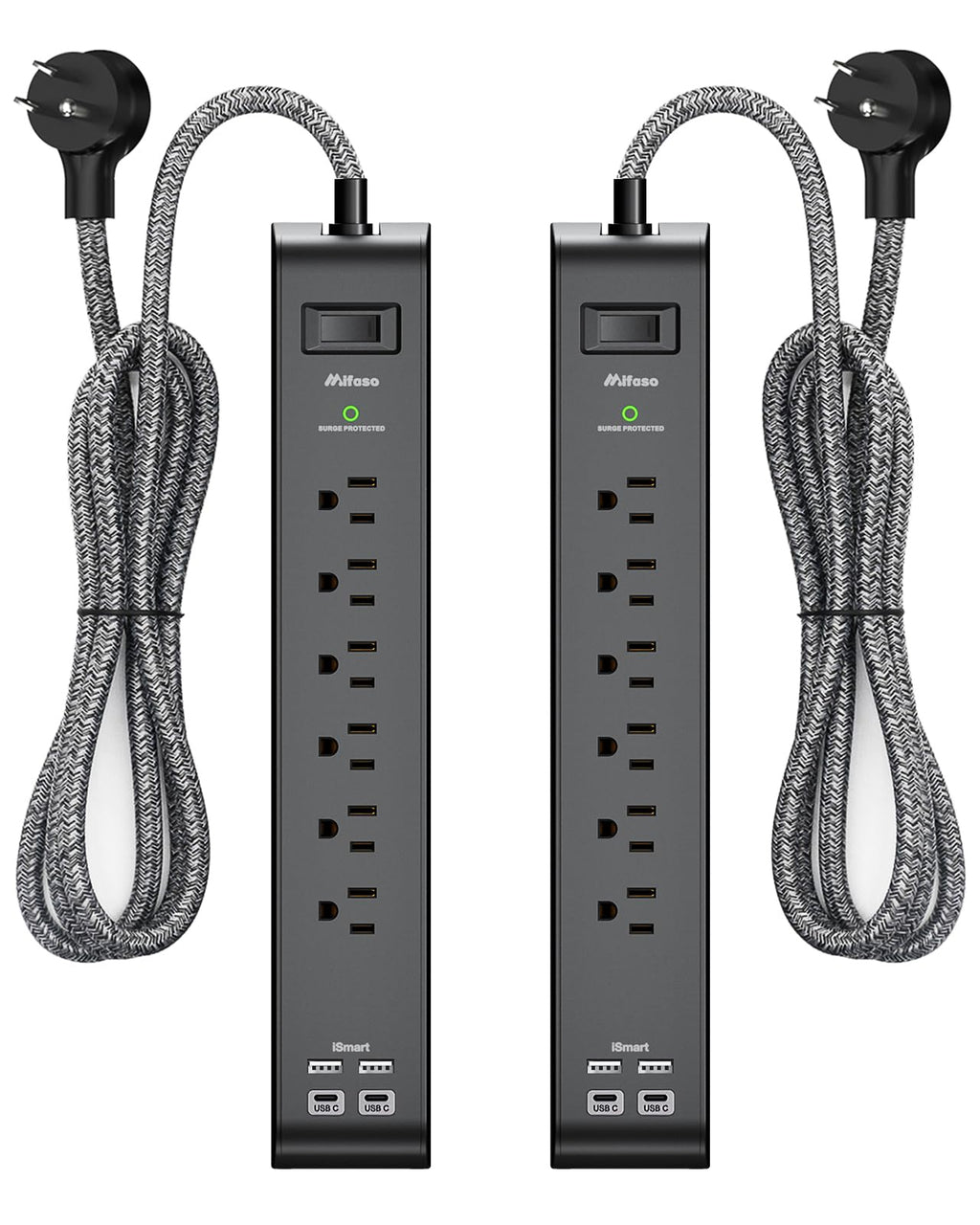 2 Pack Surge Protector Power Strip with 6 Outlets 4 USB Ports