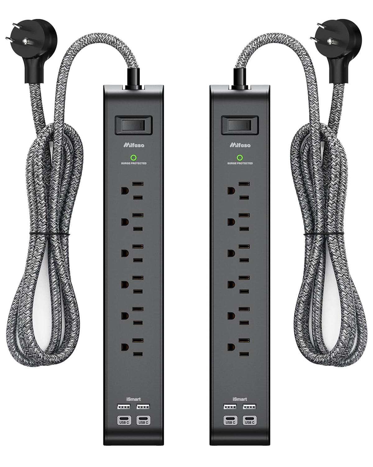 2 Pack Surge Protector Power Strip with 6 Outlets 4 USB Ports