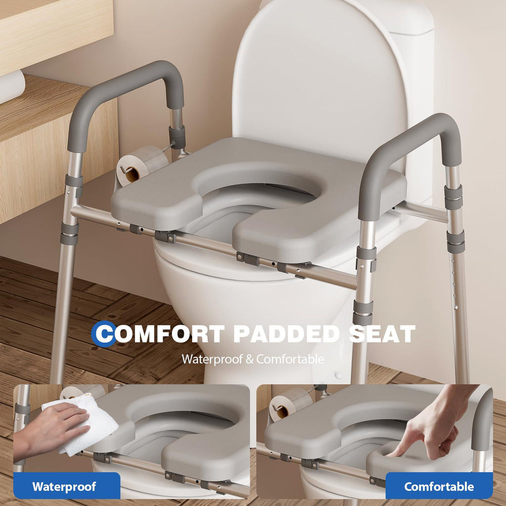 Loyoda Toilet Seat Risers for Seniors, Raised Toilet Seat with Padded Handles & Seat, 400 LBS Raised Toilet Seat with Adjustable Height & Width for Pregnant, Disabled, Handicapped,(Gray)