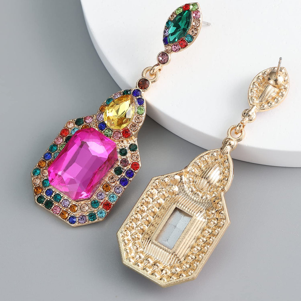 Colorful Statement Earrings for Women, Rhinestone Dangle Drop Earrings