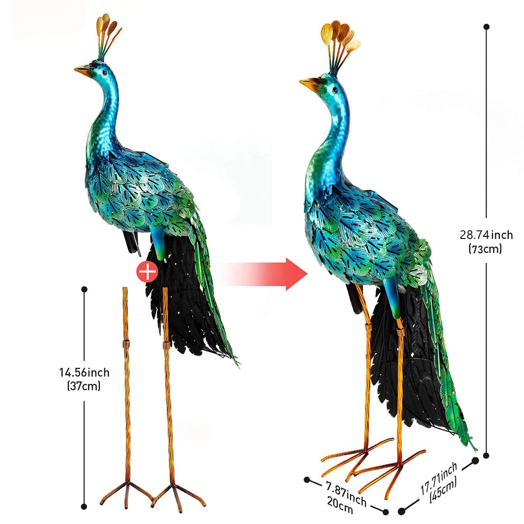 chisheen Outdoor Solar Peacock Decor Garden Statue Metal Yard Art Sculpture