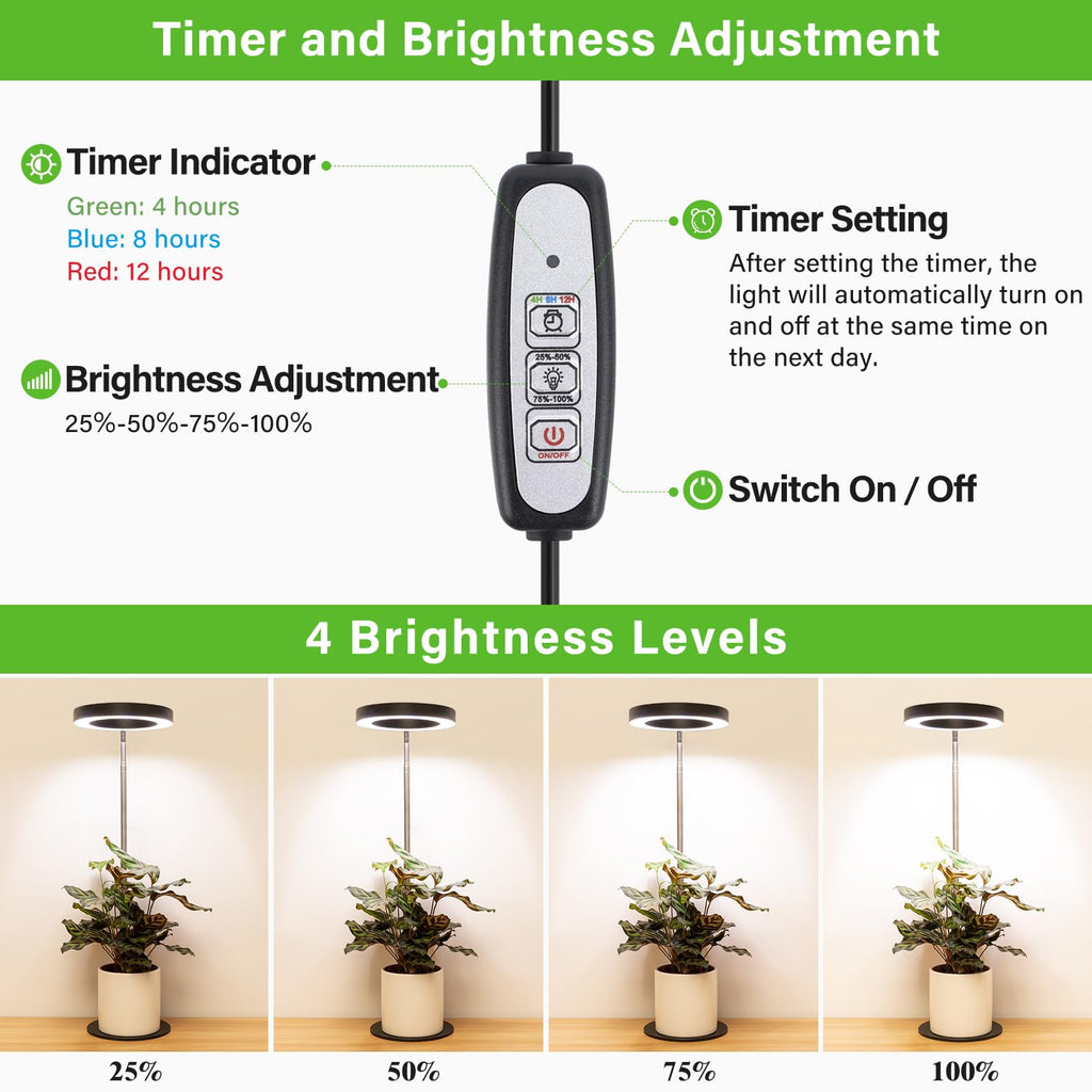 LORDEM Grow Light, Full Spectrum LED Desk Lamp for Plants